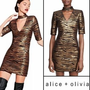 Alice + Olivia Inka Choker Keyhole Zebra Dress XS